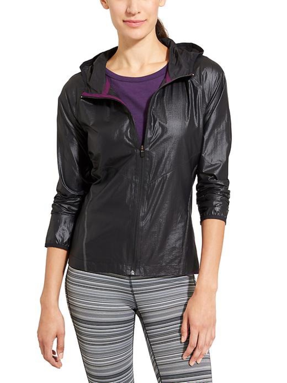 Athleta Stowe-away Run Jacket Black Hooded Utility Jacket